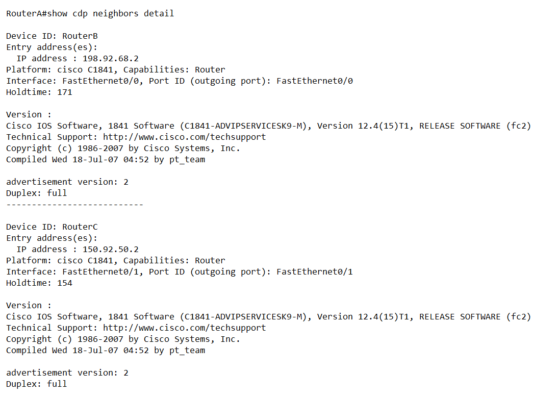 Выводимая командой show cdp naighbors detail информация