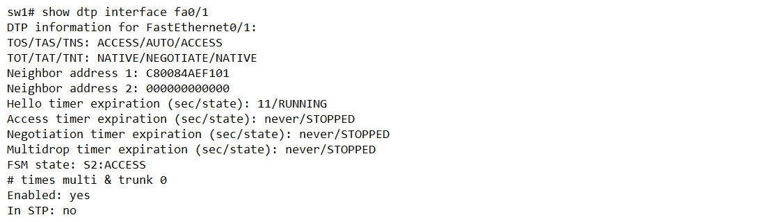 show dtp interface fa0/1